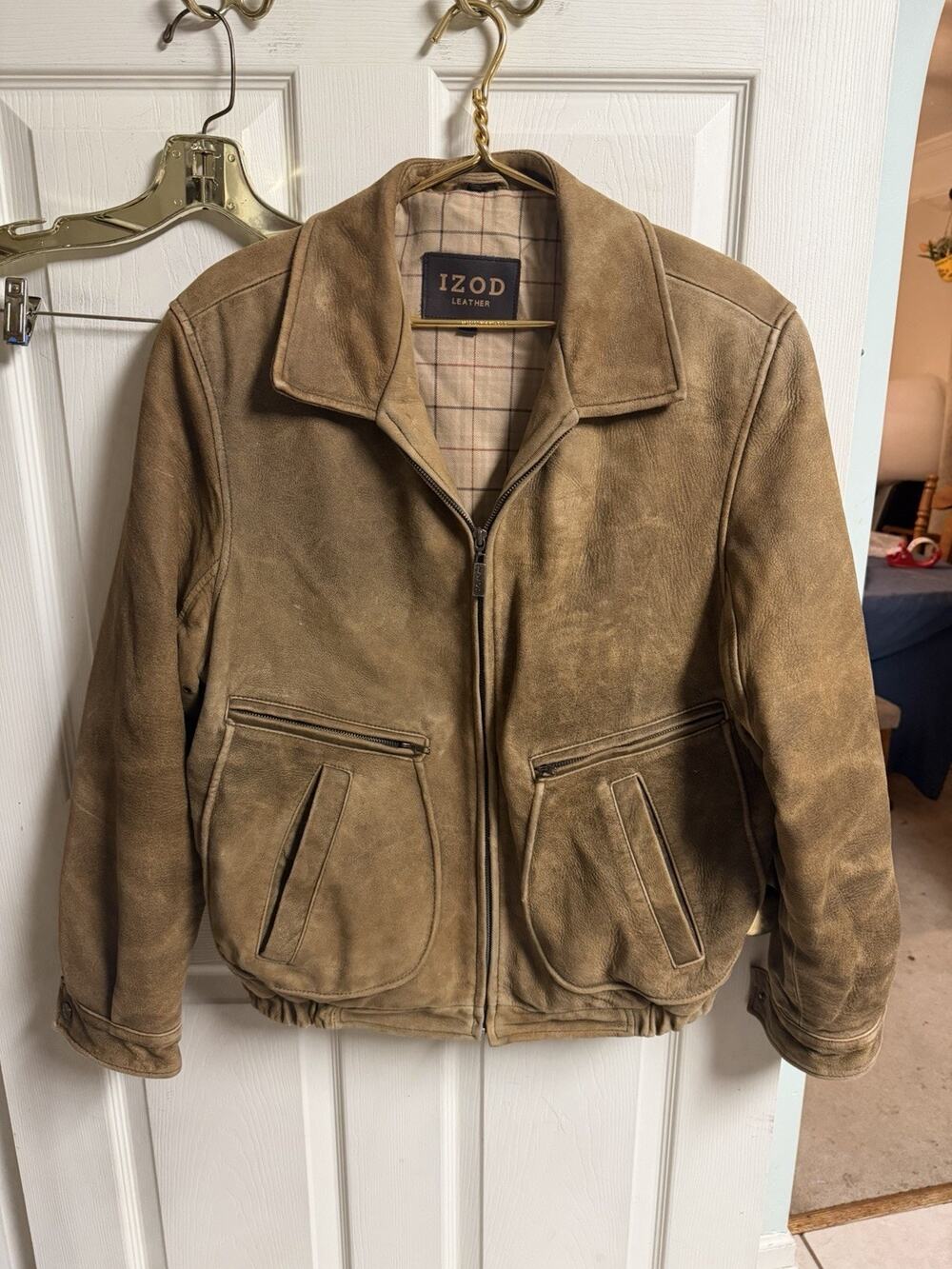 Men's Izod Soft Leather Jacket Full Zip Lined Distressed Brown Medium 48x25